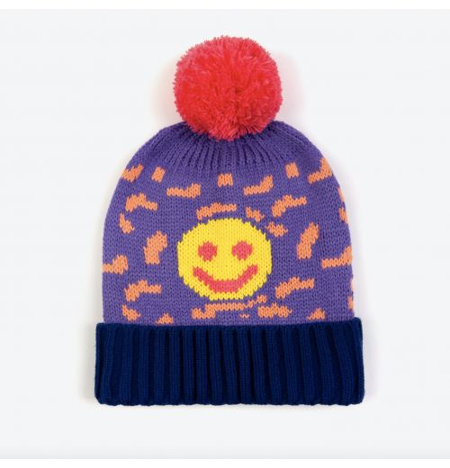 Miss Pompom Smiley Beanie Purple Miss Pompom Smiley Beanie Purple