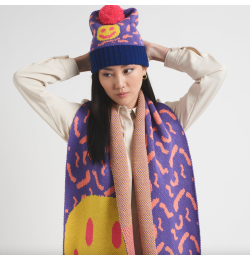 Miss Pompom Smiley Beanie Purple Miss Pompom Smiley Beanie Purple