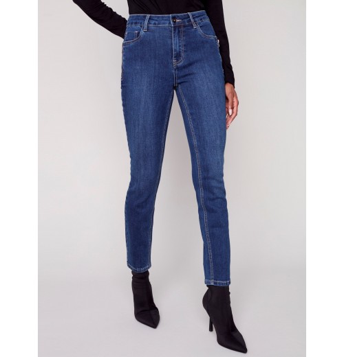 Jeans with Zipper Pocket Detail - Indigo Jeans with Zipper Pocket Detail - Indigo