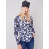 Reversible Printed Sweater with Frayed Edge - Denim Reversible Printed Sweater with Frayed Edge - Denim