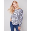 Reversible Printed Sweater with Frayed Edge - Denim Reversible Printed Sweater with Frayed Edge - Denim